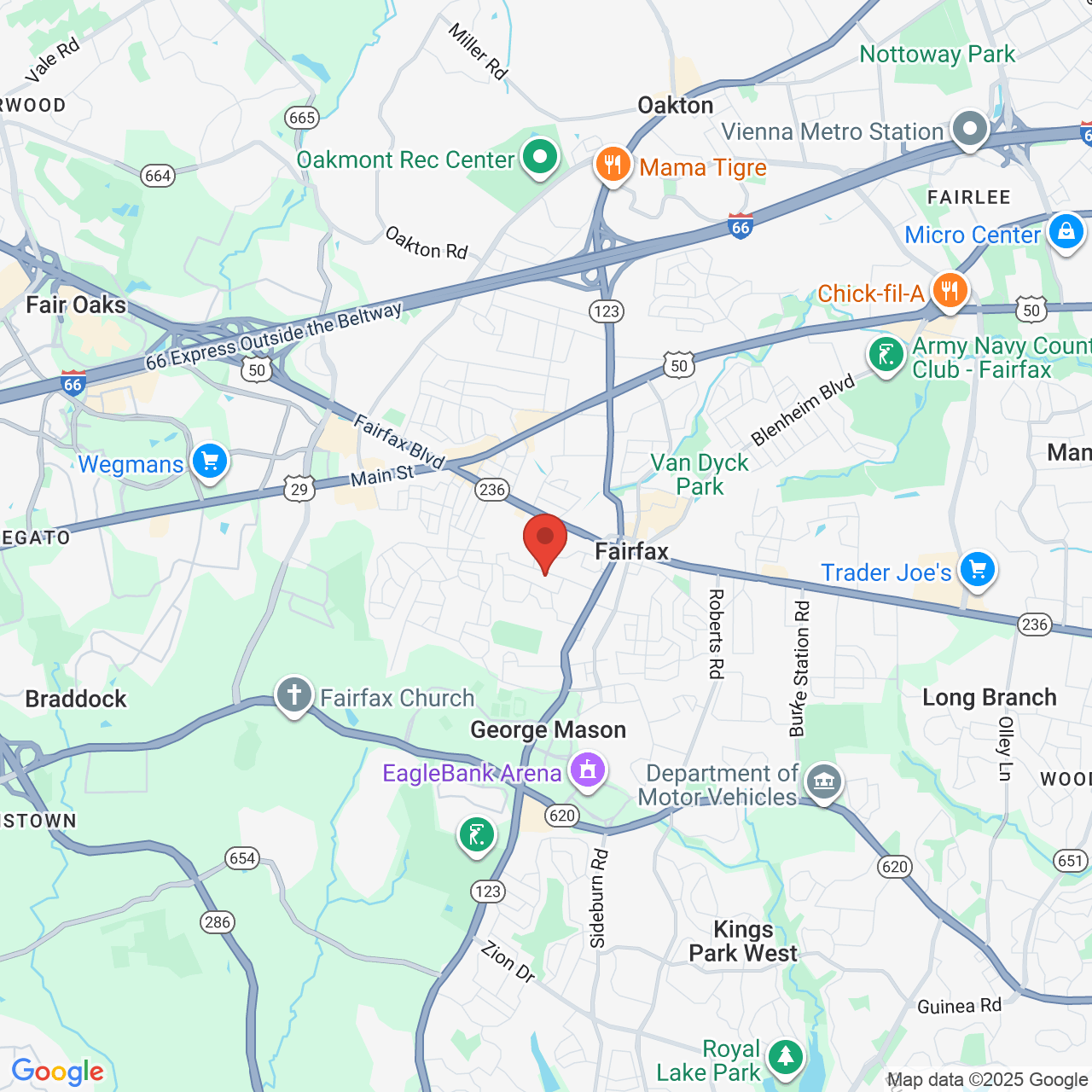 Google map image of our location in 10611 Judicial Dr Fairfax, VA